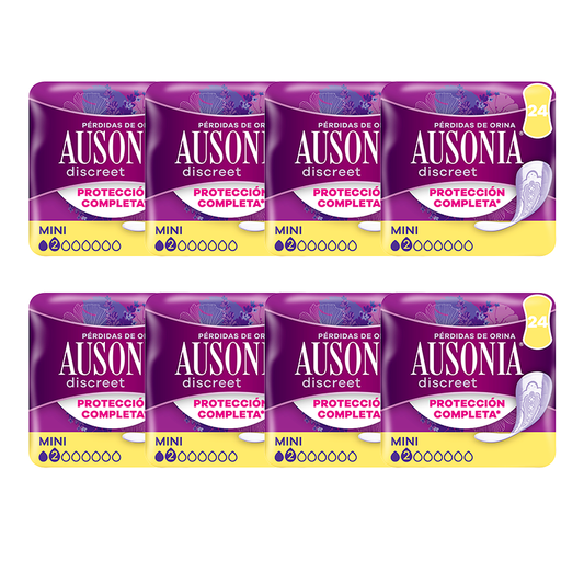 Ausonia Pack Discreet Compresas Para Pérdidas De Orina Para Mujer Mini, 8 x 24 Unidades