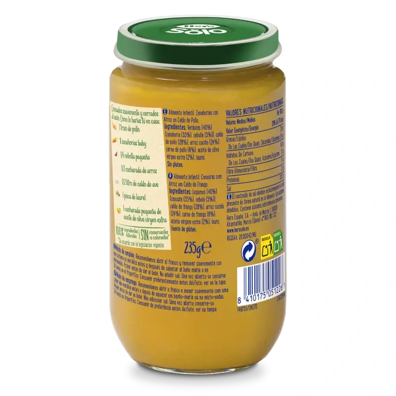 Hero Baby Pack Tarrito Zanahoria Arroz Caldito Pollo, 12 X 235 Gr