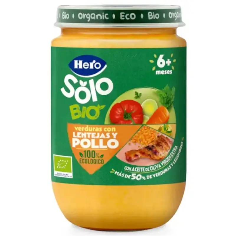 Hero Baby Tarrito Eco Solo Verduras con Lentejas y Pollo ECO +6m 190 gr