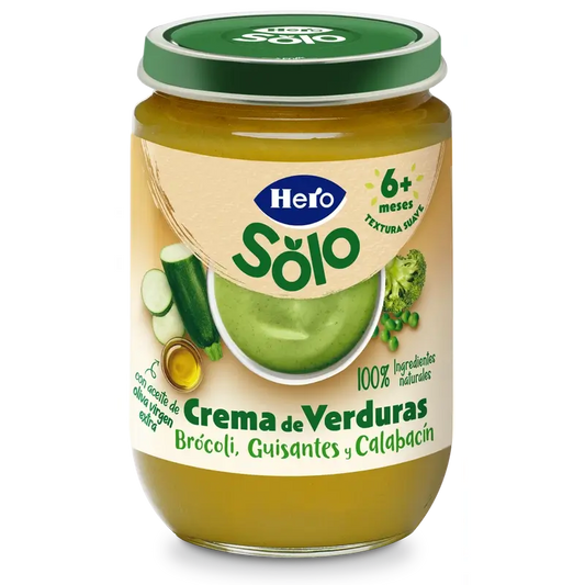 Hero Solo Tarrito Crema De Verduras, Brocoli Guisantes Y Calabacin , 190 gr