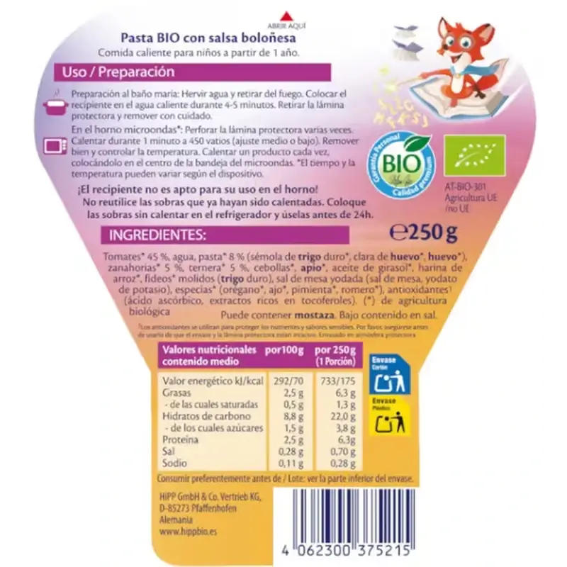 Hipp Bio Abc Pasta De Letras Con Salsa Boloñesa, 250 G