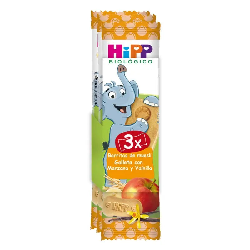 Hipp Biológico Barritas Muesli Galleta Manzana Y Vainilla, Pack 3x20 gr