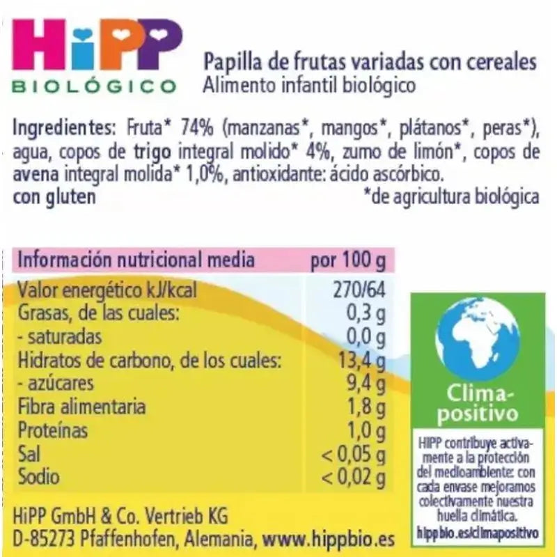 Hipp Bio Tarrito De Frutas Variadas Con Cereales, 190 G