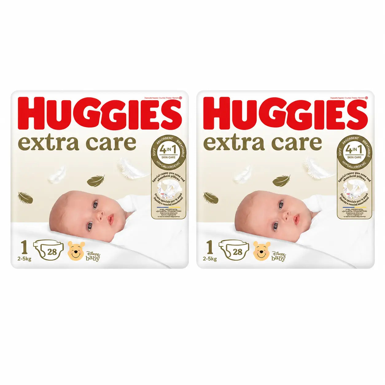 Huggies Extra Care Talla 1 (2-5 Kg) Pañal Para Bebé Disney, 28 unidades, pack 2