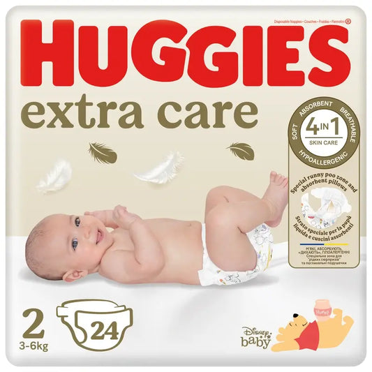 Huggies Extra Care Talla 2 (4-6 Kg) Pañal Para Bebé Disney, 24 unidades