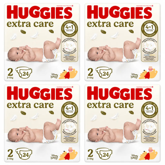 Huggies Extra Care Talla 2 (3-6 Kg) Pañal Para Bebé Disney, 24 unidades, pack 4