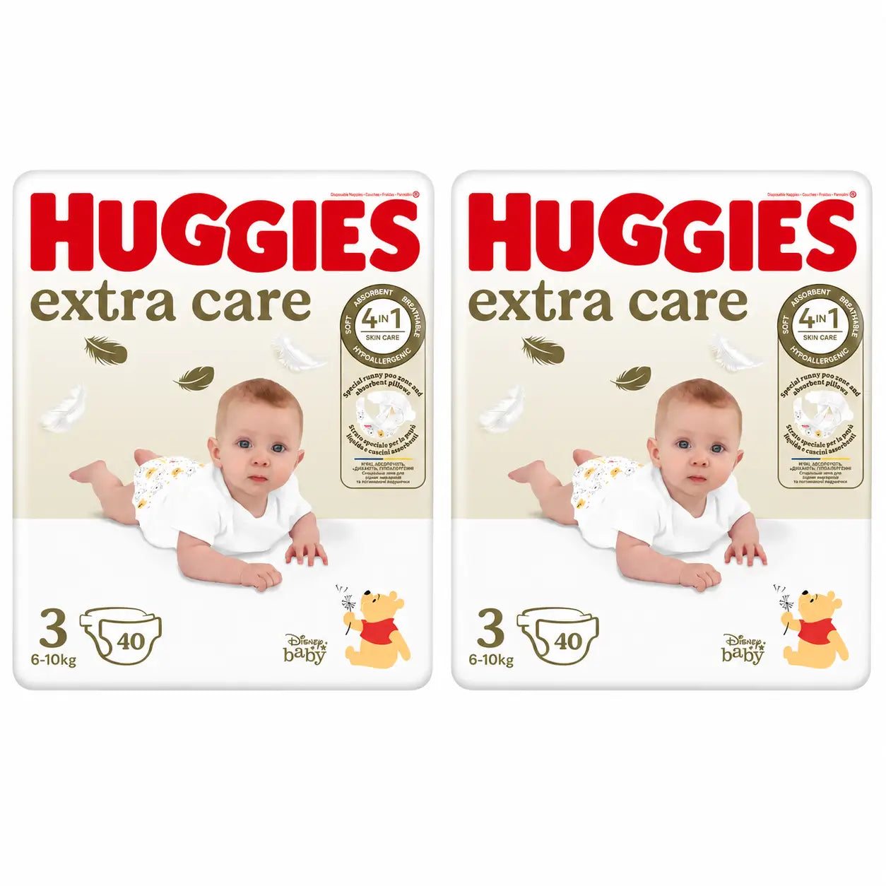 Huggies Extra Care Talla 3 (6-10 Kg) Pañal Para Bebé Disney, 40 unidades, pack 2