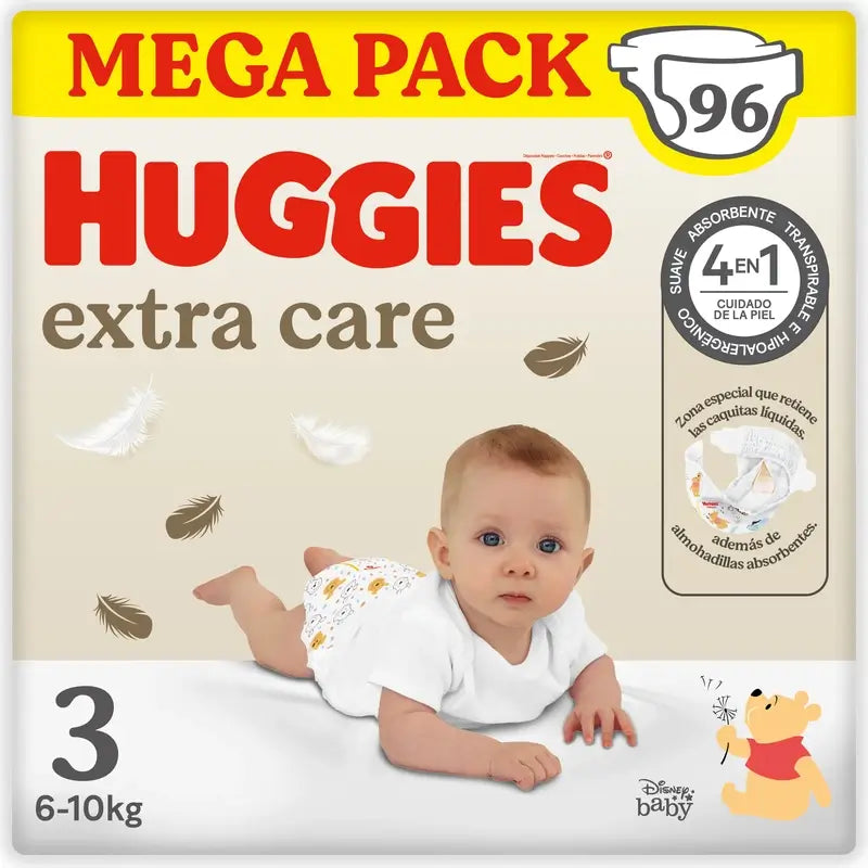 Huggies Extra Care Talla 3 (6-10 Kg) Pañal Para Bebé Disney , 96 unidades