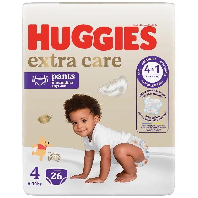 Huggies Extra Care Talla 4 (9-14 Kg) Pañal Braguita Para Bebé Disney , 26 Unidades