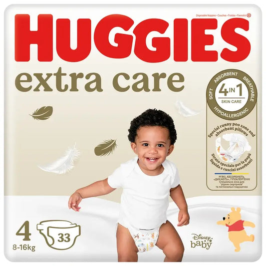 Huggies Extra Care Talla 4 (9-14 Kg) Pañal Para Bebé Disney, 33 unidades