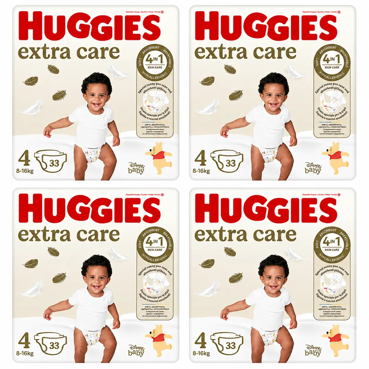 Huggies Extra Care Talla 4 (8-16 Kg) Pañal Para Bebé Disney, 33 unidades, pack 4