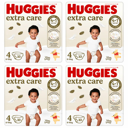 Huggies Extra Care Talla 4 (8-16 Kg) Pañal Para Bebé Disney, 33 unidades, pack 4