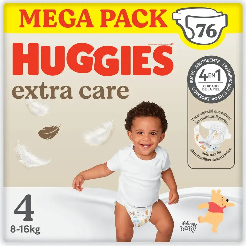 Huggies Extra Care Talla 4 (9-14 Kg) Pañal Para Bebé Disney , 76 unidades