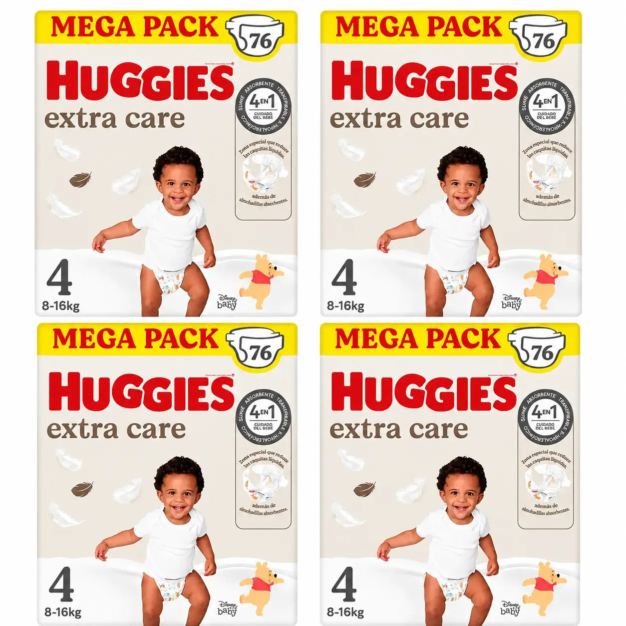 Huggies Extra Care Talla 4 (8-16 Kg) Pañal Para Bebé Disney , 76 unidades, pack 4
