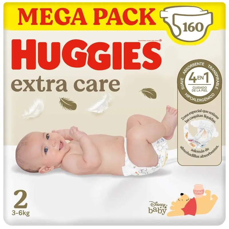 Huggies Extra Care Talla 2 (4-6 Kg) Pañal Para Bebé Disney , 160 Unidades