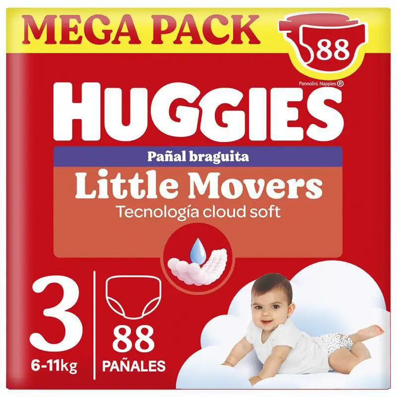 Huggies Little Movers Talla 3 (6-11 Kg) Pañal Braguita Para Bebé Disney , 88 unidades