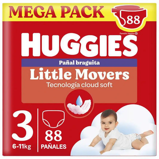 Huggies Little Movers Talla 3 (6-11 Kg) Pañal Braguita Para Bebé Disney , 88 unidades