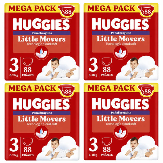 Huggies Little Movers Talla 3 (6-11 Kg) Pañal Braguita Para Bebé Disney , 88 unidades, pack 4