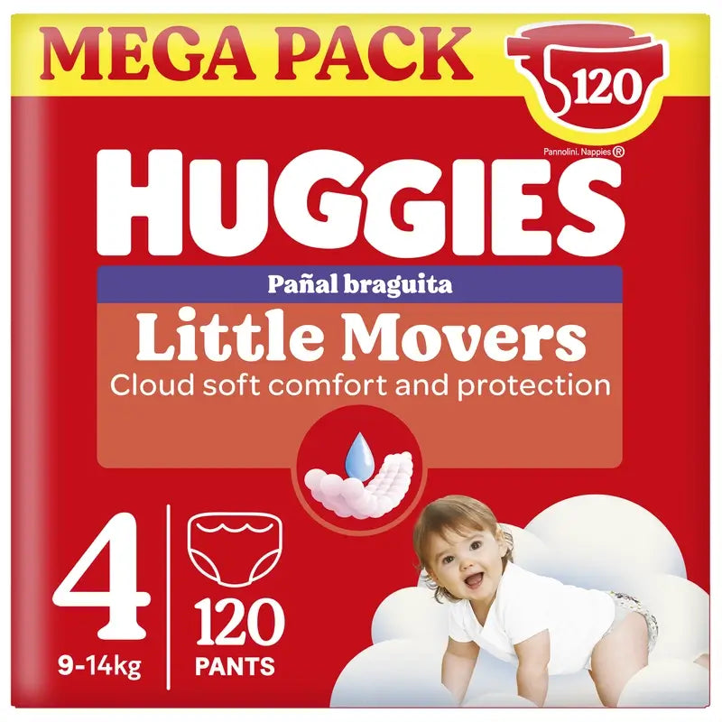 Huggies Little Movers Talla 4 (9-14 Kg) Pañal Braguita Para Bebé Disney , 120 unidades