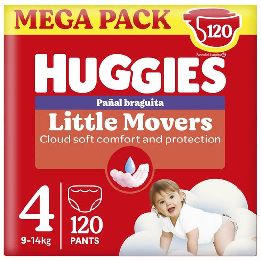 Huggies Little Movers Talla 4 (9-14 Kg) Pañal Braguita Para Bebé Disney , 120 unidades
