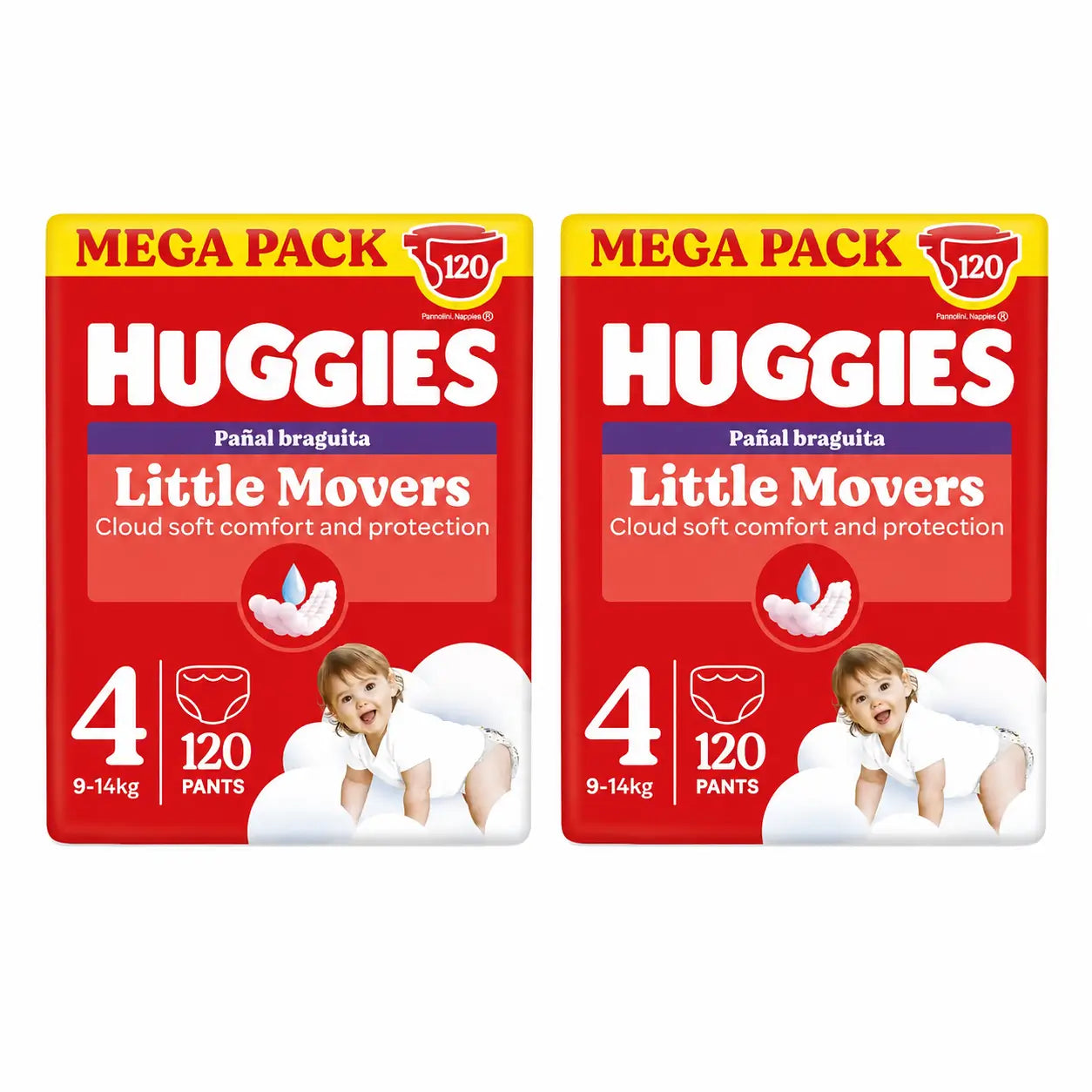 Huggies Little Movers Talla 4 (9-14 Kg) Pañal Braguita Para Bebé Disney , 120 unidades, pack 2