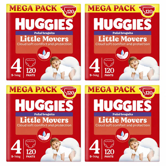Huggies Little Movers Talla 4 (9-14 Kg) Pañal Braguita Para Bebé Disney , 120 unidades, pack 4