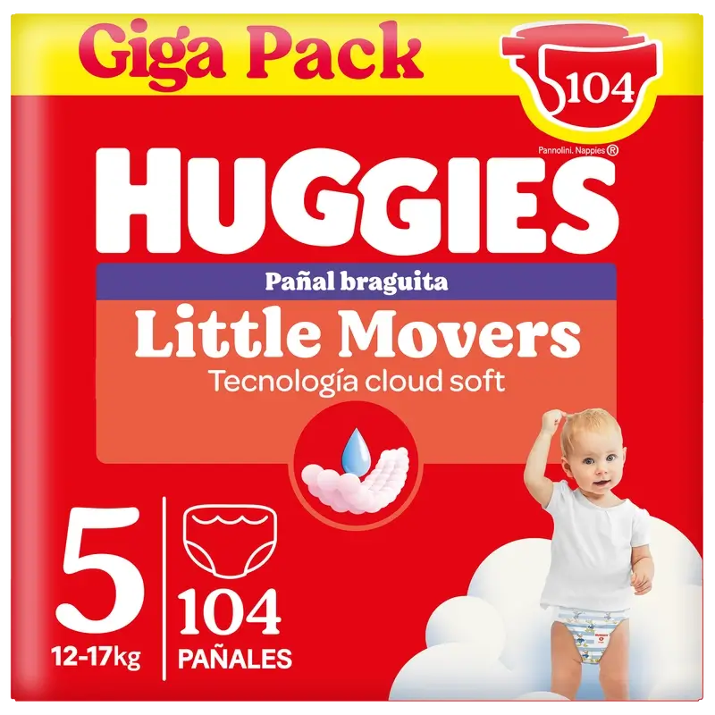 Huggies Little Movers Talla 5 (12-17 Kg) Pañal Braguita Para Bebé Disney , 104 unidades