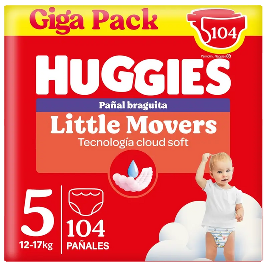 Huggies Little Movers Talla 5 (12-17 Kg) Pañal Braguita Para Bebé Disney , 104 unidades