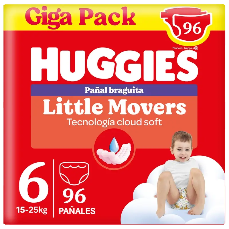 Huggies Little Movers Talla 6 (15-25 Kg) Pañal Braguita Para Bebé Disney , 96 unidades