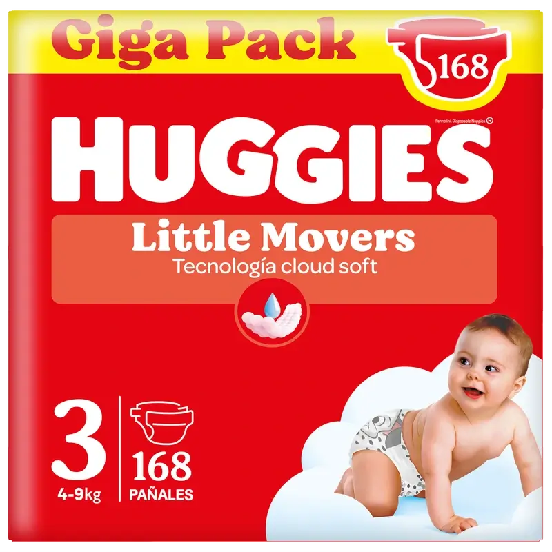 Huggies Little Movers Talla 3 (4-9 Kg) Pañal Para Bebé Disney , 168 Unidades