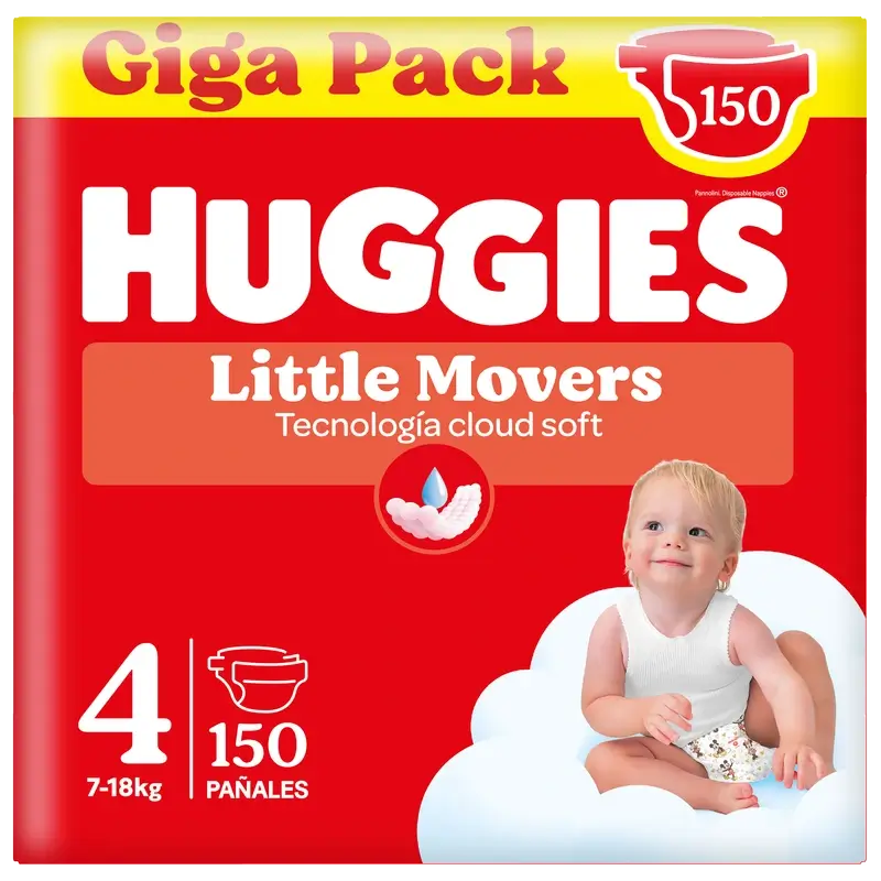Huggies Little Movers Talla 4 (7-18 Kg) Pañal Para Bebé Disney , 150 Unidades