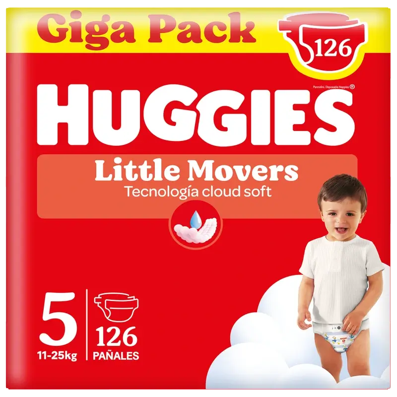 Huggies Little Movers Talla 5 (11-25Kg) Pañal Para Bebé Disney , 126 Unidades