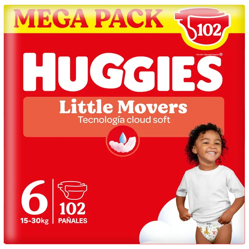 Huggies Little Movers Talla 6 (15-30 Kg) Pañal Para Bebé Disney , 102 Unidades