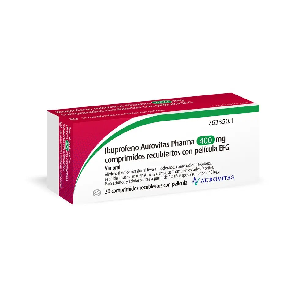 Ibuprofeno Aurovitas Pharma 400 Mg, 20 comprimidos recubiertos con pelicula efg