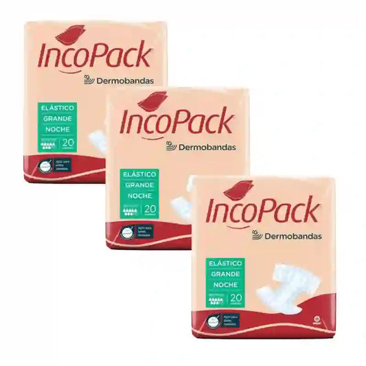 Incopack Absorbente Elástico Noche Talla Grande , Pack 3, 240 Unidades
