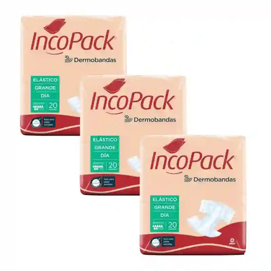Incopack Anatómico Elástico Día Talla Grande , Pack 3, 240 Unidades