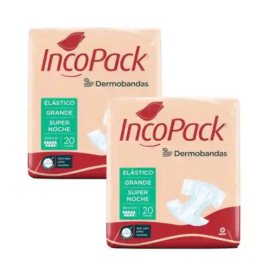 Incopack Anatómico Elástico Super Noche Talla Grande , Pack 3, 240 Unidades