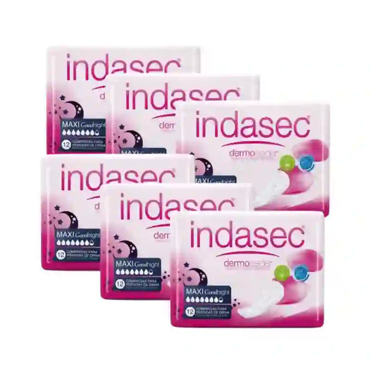Indasec Dermoseda Compresa Incontinencia Maxi Good Night , 6X12 Unidades