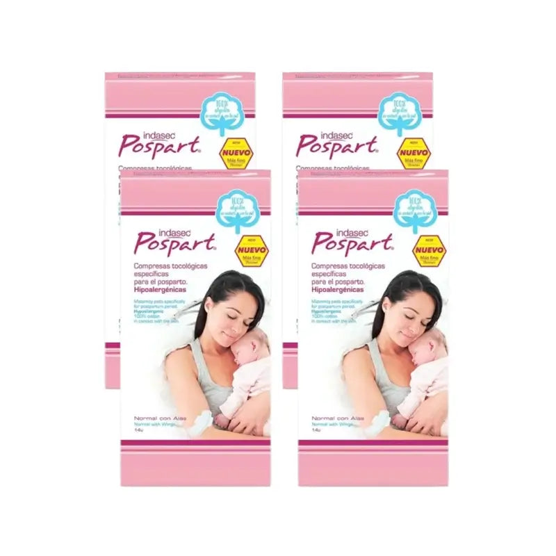 Indasec Pospart Compresa Normal Con Alas , 4 x 14 unidades
