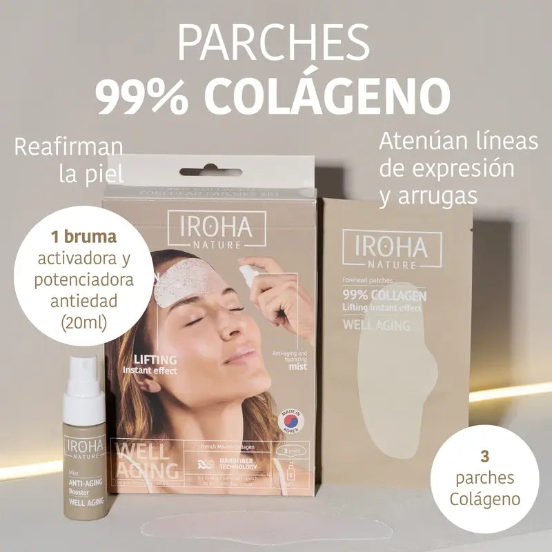 Iroha Nature Parches Frente 99% Colágeno (3 Uds + 1 Bruma) , 3 pares