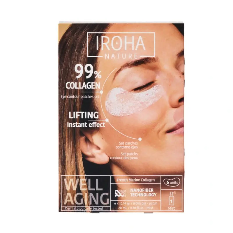 Iroha Nature Parches Ojos 99% Colágeno 6 Unidades + Bruma Activadora 20 Ml