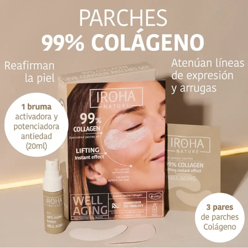 Iroha Nature Parches Ojos 99% Colágeno 6 Unidades + Bruma Activadora 20 Ml