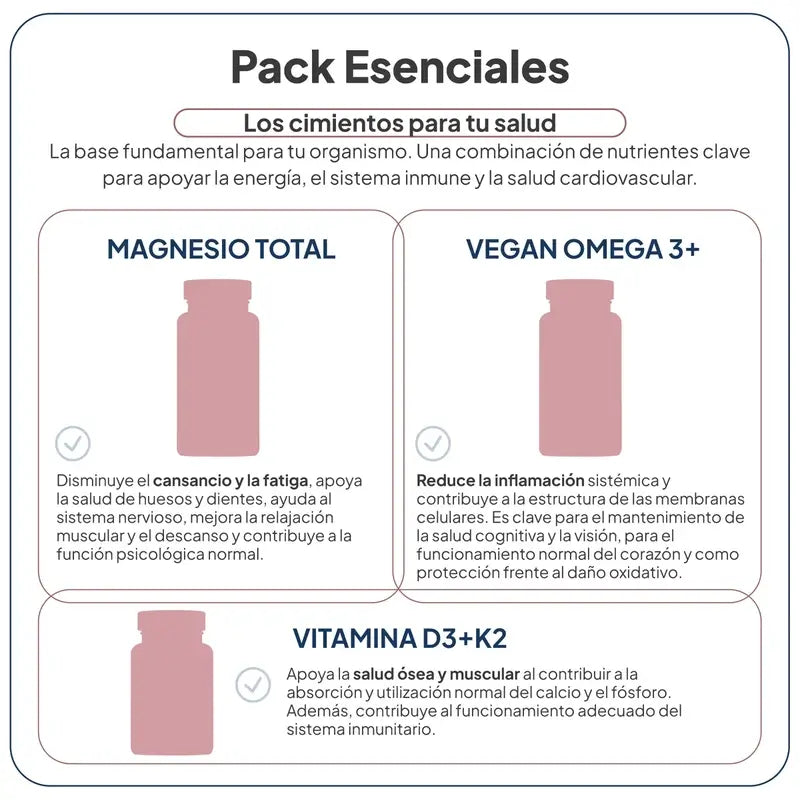 IVB Pack Esenciales Magnesio, Vitamina D3+K2 y Vegan Omega 3+, 60 cápsulas