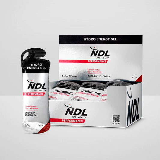 NDL Pro-Health Gel Energético Sin Cafeína sabor Cola, pack de 12x60 gr