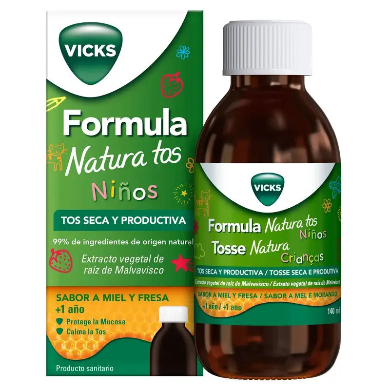 Jarabe Vicks Fórmula Natura Tos Niños Sabor Miel Y Fresa, 140 ml