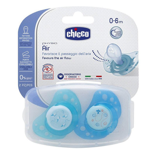 Chicco Pack 2 Chupetes Silicona Azul Physio Air 0-6 Meses