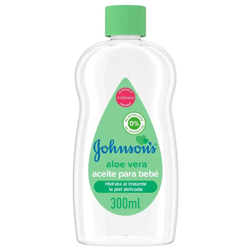 Johnson's Baby Aloe Vera Aceite, Hidrata y Nutre Al Instante, 300 ml