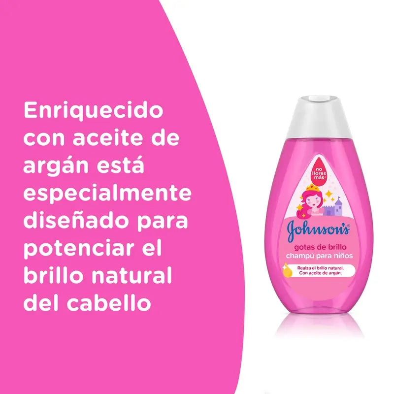 Johnson's Baby Champú Gotas de Brillo para Niños, con Aceite de Argán, Cabello Brillante, Suave y Sedoso, 500 ml