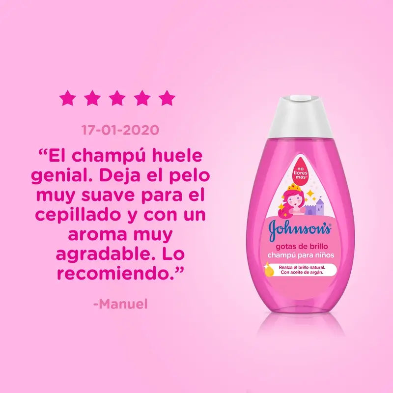 Johnson's Baby Champú Gotas de Brillo para Niños, con Aceite de Argán, Cabello Brillante, Suave y Sedoso, 500 ml