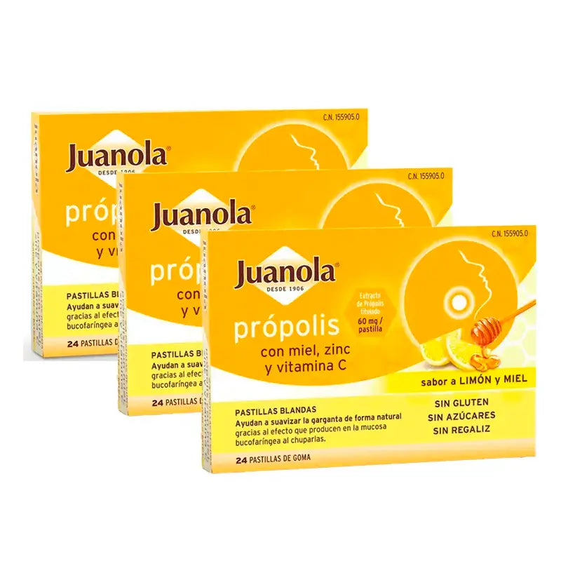 Juanola Propolis Miel Zinc Vitamina C, Pack 3 x 24 Pastillas